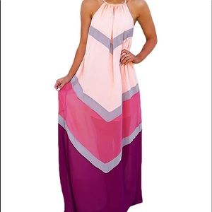 Chiffon Chevron Maxi Dress